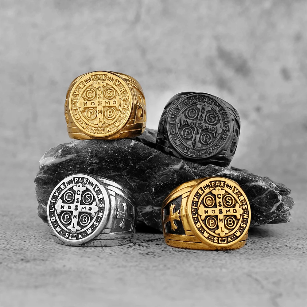 Vintage Christian St. Benedict Cspb Cross Ring For Men Punk Hip Hop Stainless Steel Jesus Ring Jewelry Creative Gift Wholesale
Vintage Christian St. Benedict Cspb Cross Ring For Men Punk Hip Hop Stainless Steel Jesus Ring Jewelry Creative Gift Wholesale