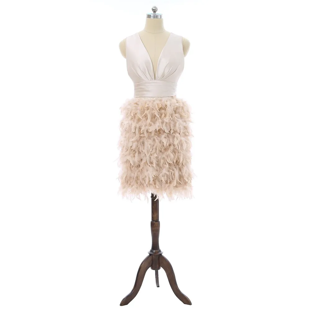 Champagne Cocktail Dresses Sheath Deep V-neck Satin Feather Backless Short Sexy Homecoming Dresses
Champagne Cocktail Dresses Sheath Deep V-neck Satin Feather Backless Short Sexy Homecoming Dresses