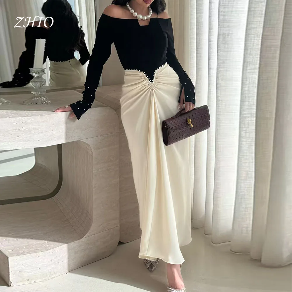 ZHIO Black Velvet Contrast Ivory Satin Evening Dress Off Shoulder Full Sleeves Draped Formal Party Prom Gown Saudi Dubai Custom
ZHIO Black Velvet Contrast Ivory Satin Evening Dress Off Shoulder Full Sleeves Draped Formal Party Prom Gown Saudi Dubai Custom