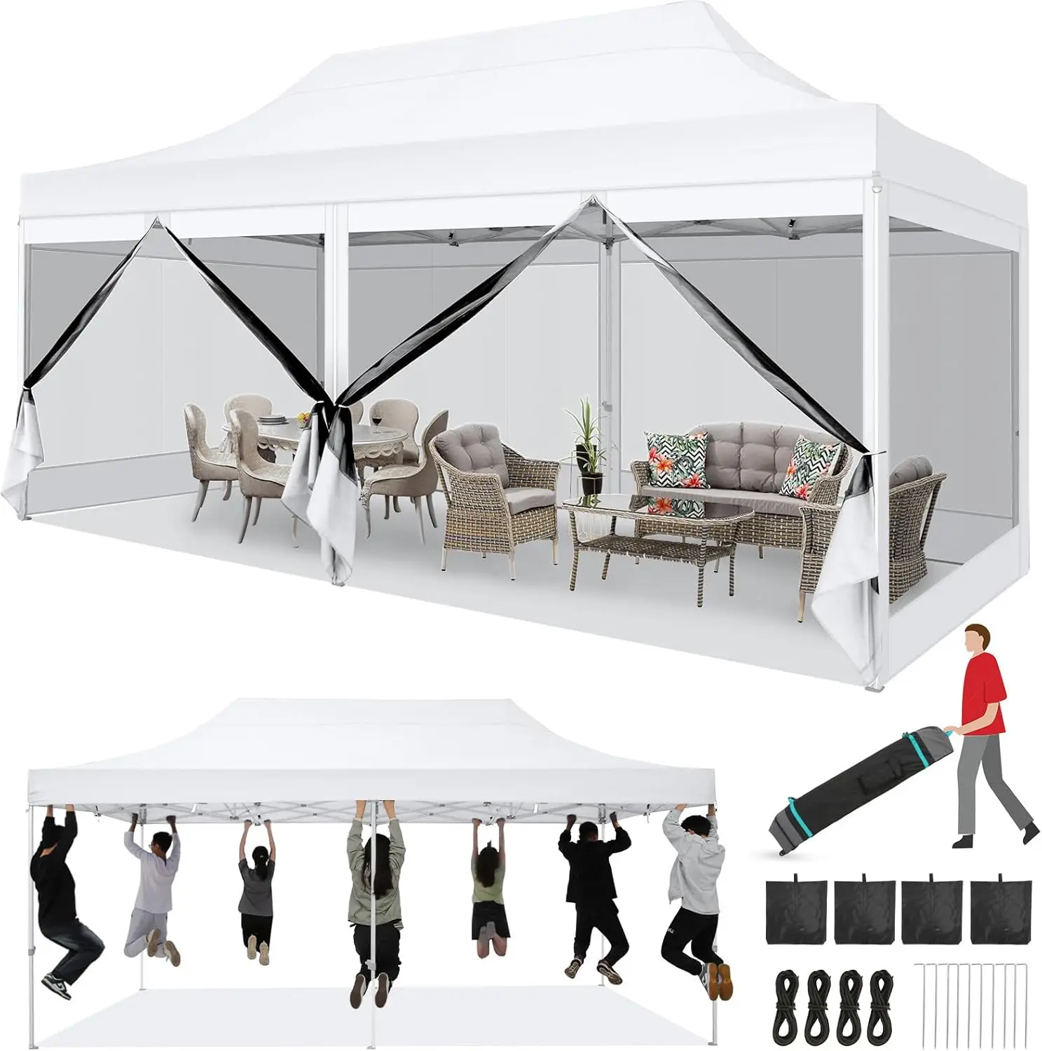 10x20 Heavy Duty Pop Up Canopy Tent with 6 Sidewalls, Easy Set Up Outdoor Waterproof Screen Commercial Party Tent with Mosqui
10x20 Heavy Duty Pop Up Canopy Tent with 6 Sidewalls, Easy Set Up Outdoor Waterproof Screen Commercial Party Tent with Mosqui