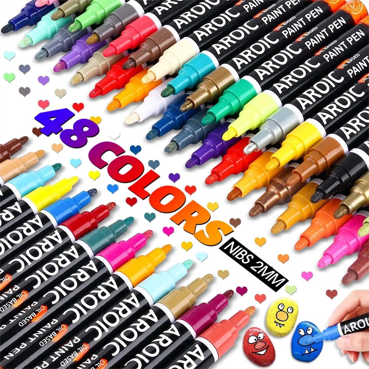 48 Pack Oil-Based Paint Markers Medium Tip Low Odor Rock Painting Pens For Wood Metal Plastic Glass Canvas Ceramic Surfaces
48 Pack Oil-Based Paint Markers Medium Tip Low Odor Rock Painting Pens For Wood Metal Plastic Glass Canvas Ceramic Surfaces