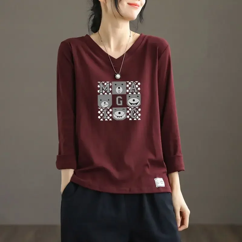 Футболка с длинными рукавами, художественный топ с v-образным вырезом для женщин, осенняя новая свободная рубашка из чистого хлопка
Футболка с длинными рукавами, художественный топ с v-образным вырезом для женщин, осенняя новая свободная рубашка из чистого хлопка
