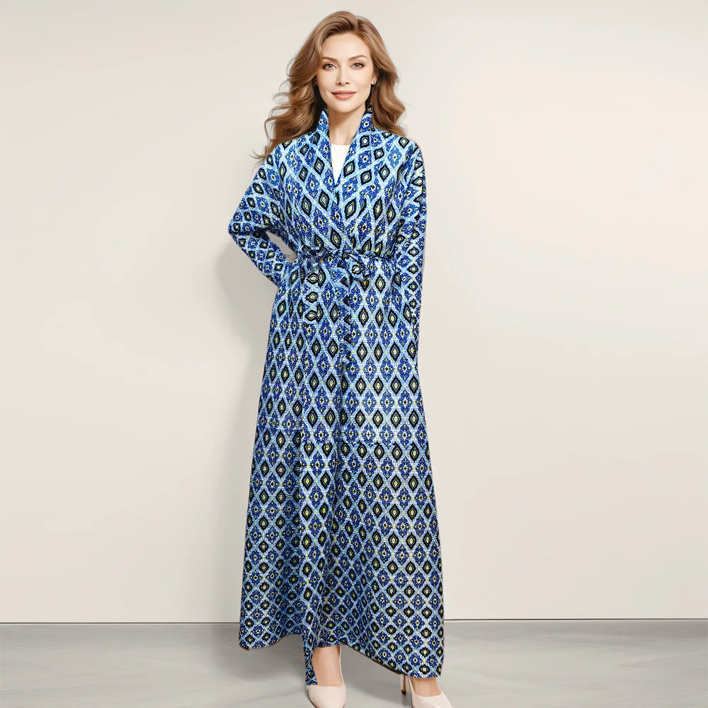Muslim robe Middle Eastern women's print loose large size cardigan pleated dress fashion simple temperament elegant vacation sty
Muslim robe Middle Eastern women's print loose large size cardigan pleated dress fashion simple temperament elegant vacation sty