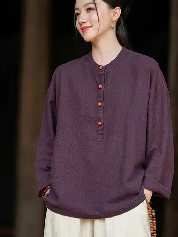 Retro Artistic Cotton Linen Oversized Long Sve irt Stand Collar Casual Pullover Spring Top for plus Size Women
Retro Artistic Cotton Linen Oversized Long Sve irt Stand Collar Casual Pullover Spring Top for plus Size Women