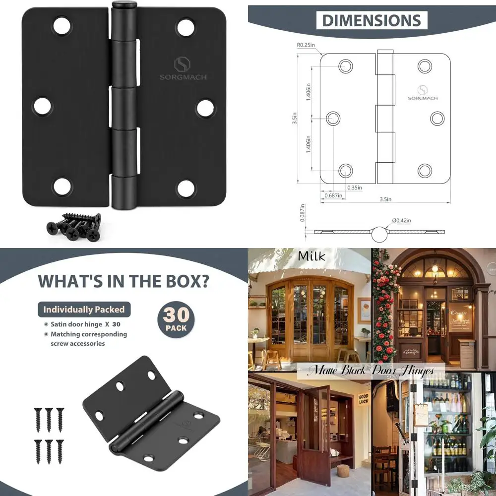 Matte Black 3.5 Inch Interior Door Hinges with 1/4 Radius Corner, 30 Pack, 3.5x3.5 Inch Hardware for Door Installation
Matte Black 3.5 Inch Interior Door Hinges with 1/4 Radius Corner, 30 Pack, 3.5x3.5 Inch Hardware for Door Installation