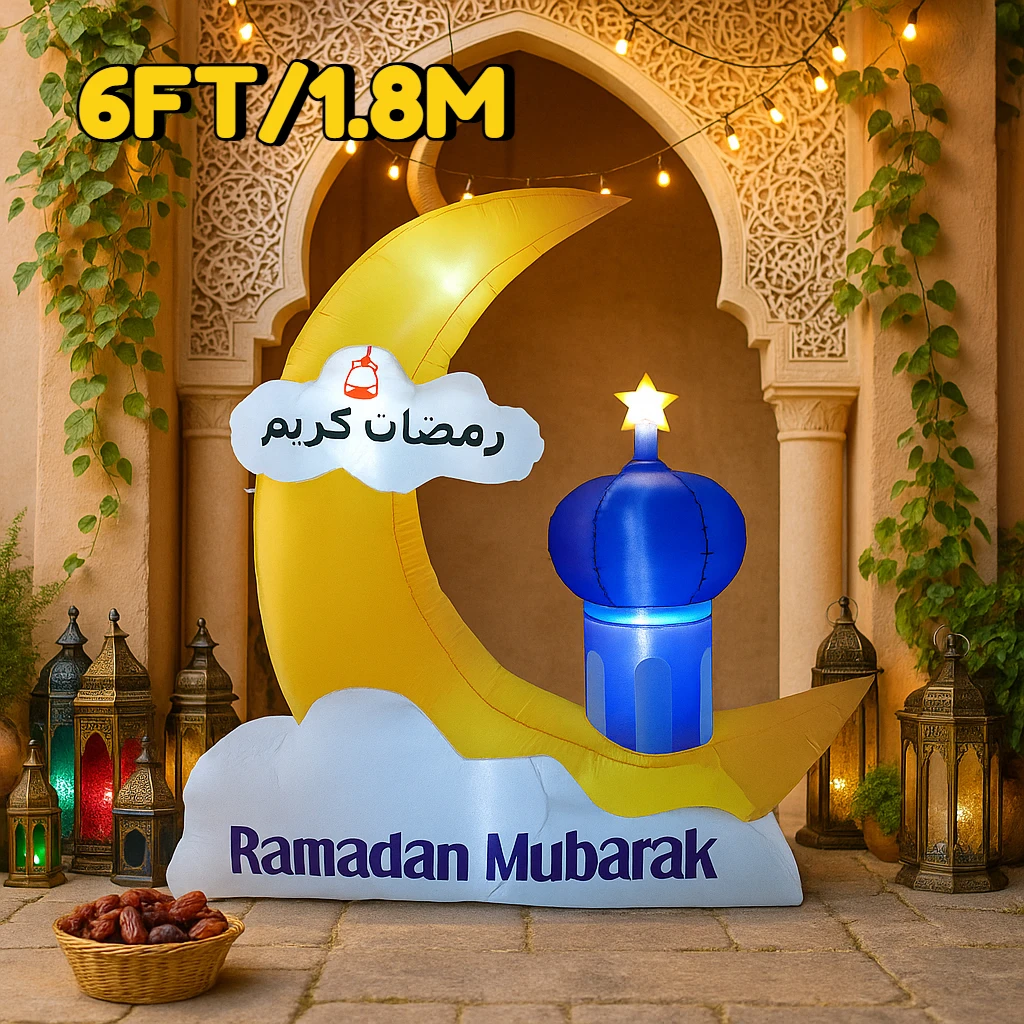 1.8M/6FT Ramadan Mubarak Inflatable Yellow Crescent Blue Dome Star Decor Islamic Outdoor Yard Garden Festive Decorative Supplie
1.8M/6FT Ramadan Mubarak Inflatable Yellow Crescent Blue Dome Star Decor Islamic Outdoor Yard Garden Festive Decorative Supplie