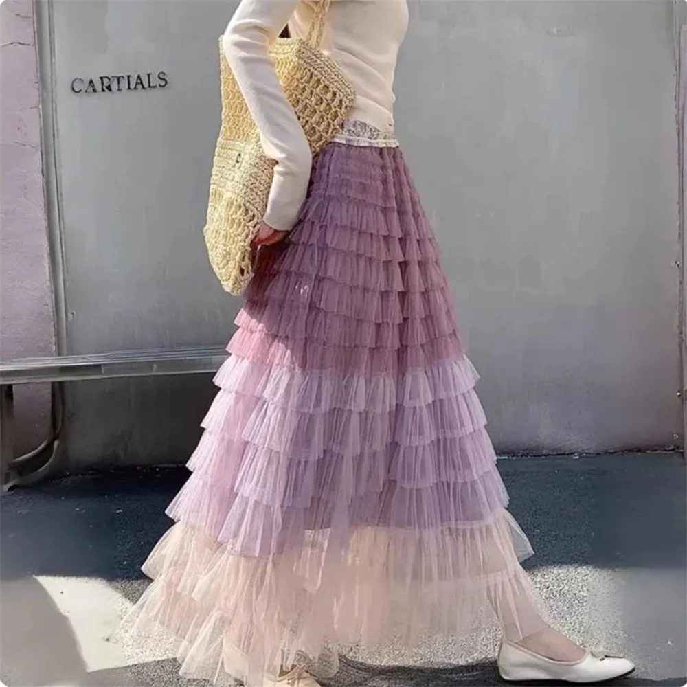 Casual Color Gradient Women Tierred Ball Gown Skirts Tulle High Waist Pleated Long Tutu Skirt Elegant Ladies Mesh Maxi Skirts
Casual Color Gradient Women Tierred Ball Gown Skirts Tulle High Waist Pleated Long Tutu Skirt Elegant Ladies Mesh Maxi Skirts