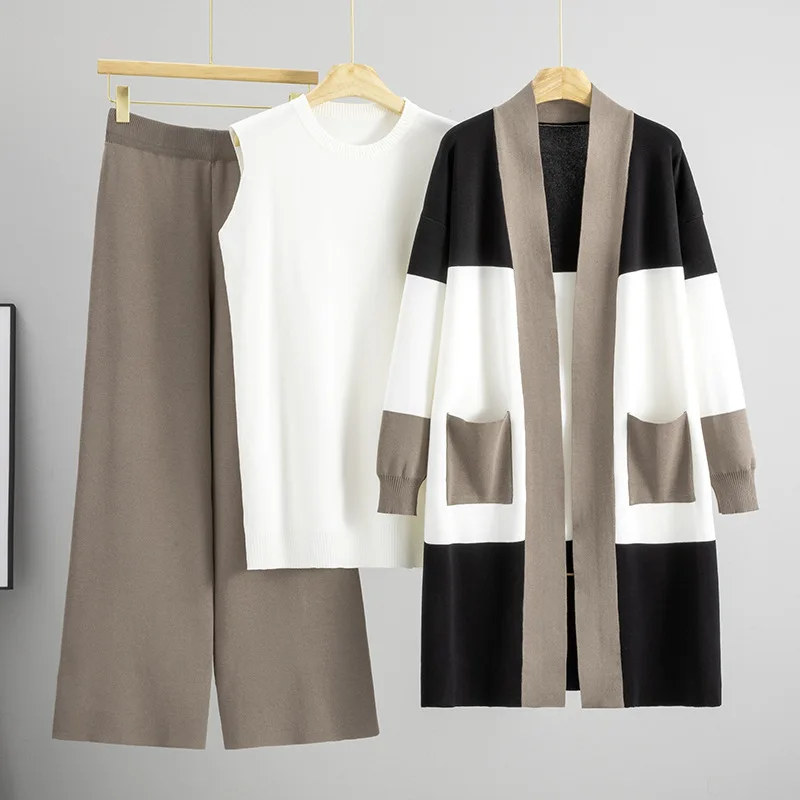 Cross-Border Mid-Length Knitted Open Cardigan Vest Wide Leg Pants Three-Piece Set Autumn 2025 Women's Casual Sportswear
Cross-Border Mid-Length Knitted Open Cardigan Vest Wide Leg Pants Three-Piece Set Autumn 2025 Women's Casual Sportswear