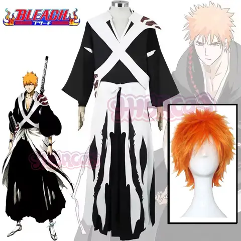 Kurosaki Ichigo Cosplay Costume Wig Anime Bleach Thousand-Year Blood War Shinigami Attire Outfit Pauldron Uniform for Men Women