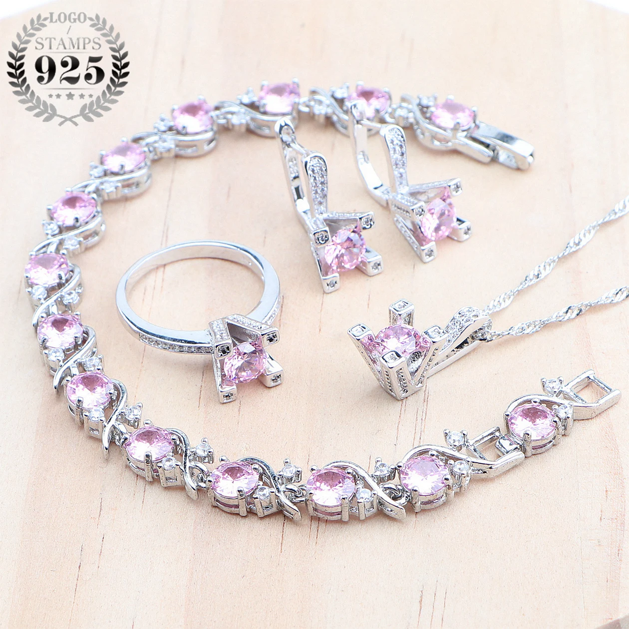 925 Sterling Silver Jewelry Sets Bridal Pink Zircon Earrings Pendant Wedding Necklace Bracelets For Women Set
925 Sterling Silver Jewelry Sets Bridal Pink Zircon Earrings Pendant Wedding Necklace Bracelets For Women Set