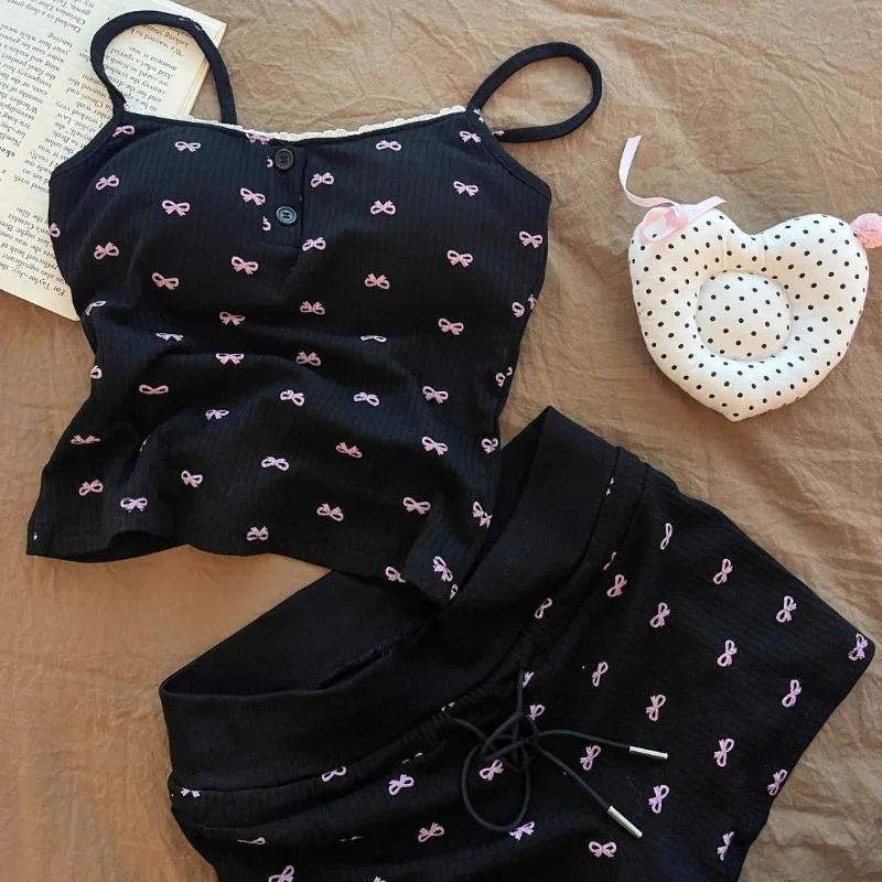 Bow Tie Camisole Pajamas Women Summer Cute Girls Vest Shorts 2 Piece Set Pijama Casual with Corset Homewear Clothes Large Size
Bow Tie Camisole Pajamas Women Summer Cute Girls Vest Shorts 2 Piece Set Pijama Casual with Corset Homewear Clothes Large Size