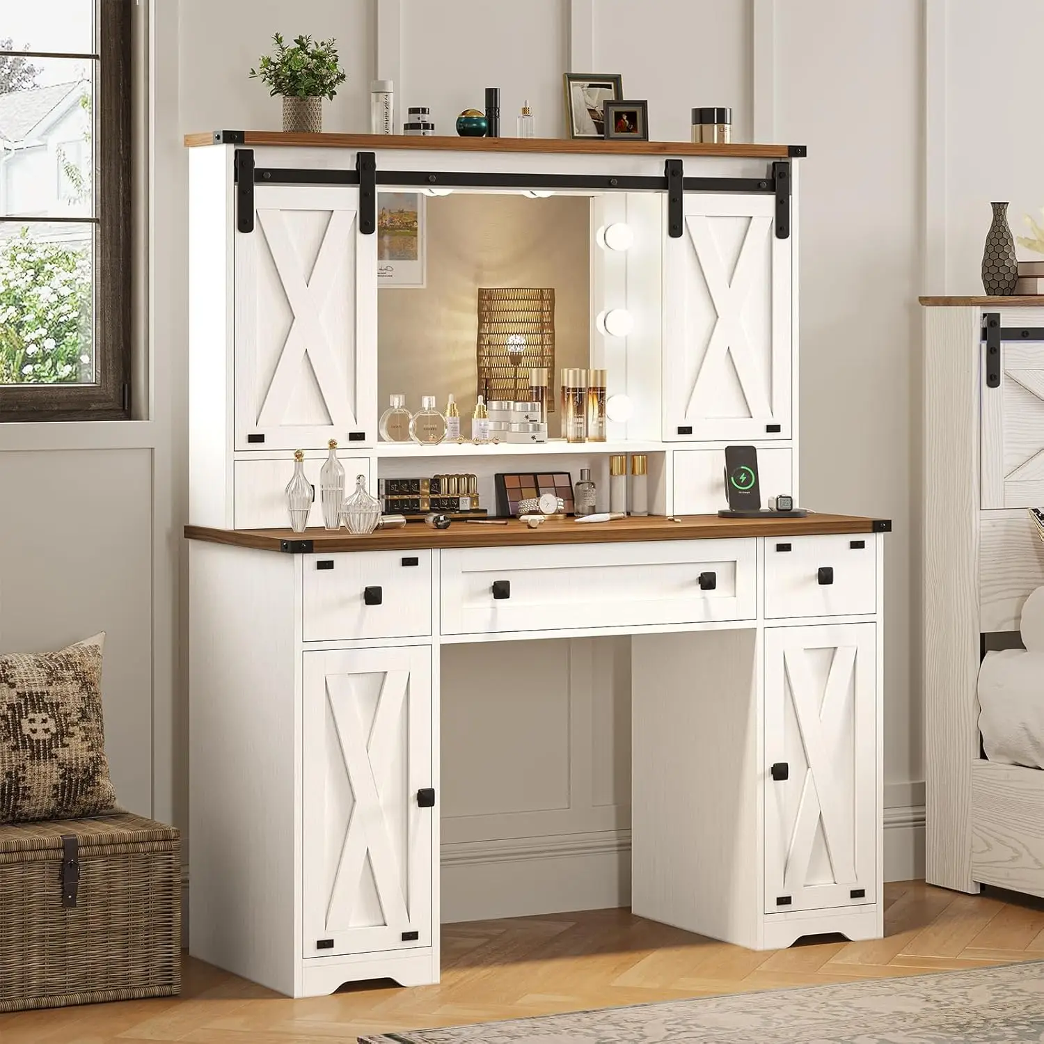 Big Clearance Sale Hasuit Farmhouse Vanity Desk with Mirror and Lights, White Makeup Dressing Table with Charging Station, Rusti
Big Clearance Sale Hasuit Farmhouse Vanity Desk with Mirror and Lights, White Makeup Dressing Table with Charging Station, Rusti