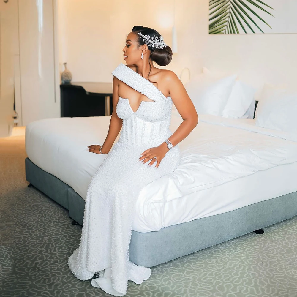 Arabic Aso Ebi Wedding Dresses Beaded One Shoulder Luxurious Bride Party Gowns Customized Corset V-Neck Vestidos De Noiva
Arabic Aso Ebi Wedding Dresses Beaded One Shoulder Luxurious Bride Party Gowns Customized Corset V-Neck Vestidos De Noiva