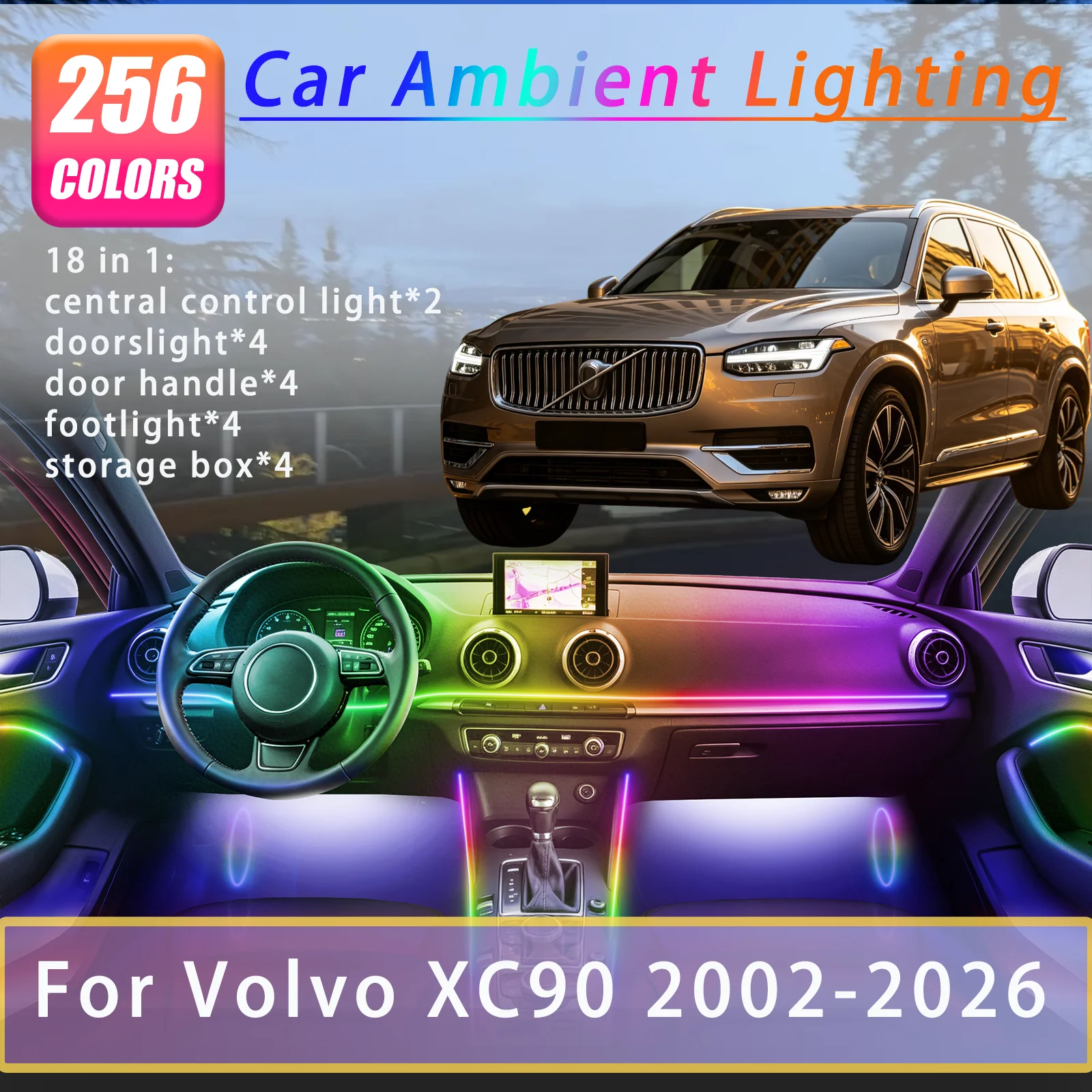 For Volvo XC90 2002-2026 Years 18 in 1 Car Interior Ambient Lights Strips Breathing Lighting Kit App Control Auto LED strips
For Volvo XC90 2002-2026 Years 18 in 1 Car Interior Ambient Lights Strips Breathing Lighting Kit App Control Auto LED strips