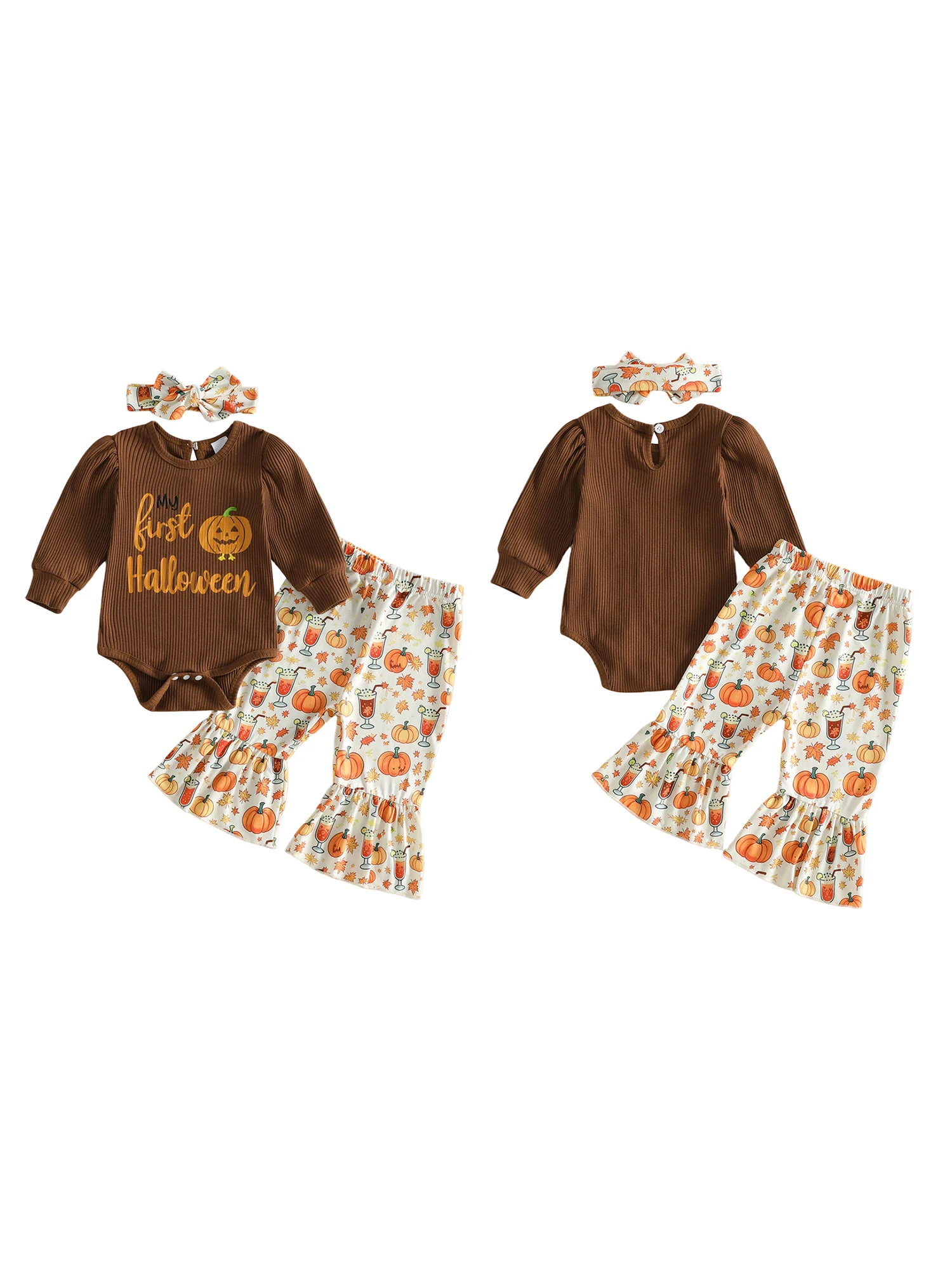 Cute Toddler Halloween Costume Set with Pumpkin Print Romper Flare Pants and Headband for Baby Girls - 3 Piece Fall Outfit
Cute Toddler Halloween Costume Set with Pumpkin Print Romper Flare Pants and Headband for Baby Girls - 3 Piece Fall Outfit