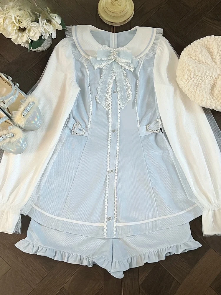 Japanese Original Design Mine Subculture Doll Collar Bow Top Lace Long Sleeve Dress and Bottoming Shorts Sweet Two Piece Set
Japanese Original Design Mine Subculture Doll Collar Bow Top Lace Long Sleeve Dress and Bottoming Shorts Sweet Two Piece Set