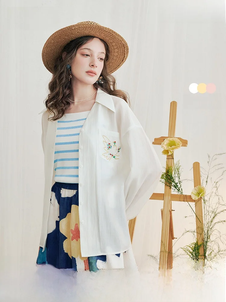 Two Tee Things Flranch Summer New Arrival Vintage Embroidered ket Thin Long Sve Loose Women's irt Breathable
Two Tee Things Flranch Summer New Arrival Vintage Embroidered ket Thin Long Sve Loose Women's irt Breathable