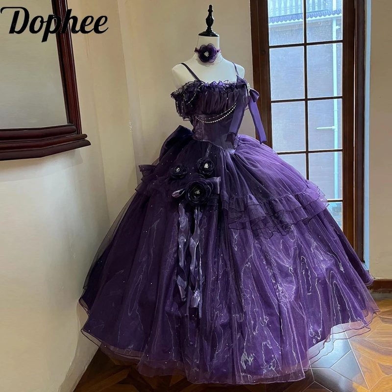 Dophee Purple Flower Wedding Dress Lolita Women Evening Gown Sexy Off Shoulder Suspender Bow Trailing Elegant Princess Dresses 
Dophee Purple Flower Wedding Dress Lolita Women Evening Gown Sexy Off Shoulder Suspender Bow Trailing Elegant Princess Dresses