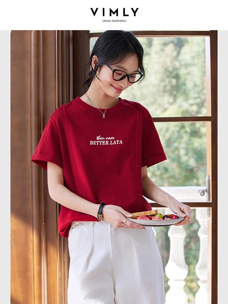 VIMLY Letter Graphic Tee Shirt Women Summer Tops Causal Printed Pure Cotton Short Sleeve Red T-shirt 2025 Loose T Shirt A0113
VIMLY Letter Graphic Tee Shirt Women Summer Tops Causal Printed Pure Cotton Short Sleeve Red T-shirt 2025 Loose T Shirt A0113