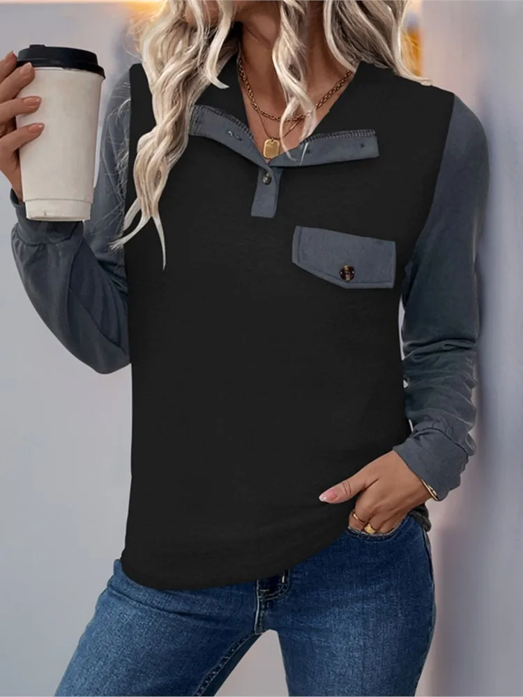 Open Button Stand Up Collar Color Blocked Pullover Women's Clothing Autumn Street Casual Long Sleeved Sweatshirt Pullover Top
Open Button Stand Up Collar Color Blocked Pullover Women's Clothing Autumn Street Casual Long Sleeved Sweatshirt Pullover Top
