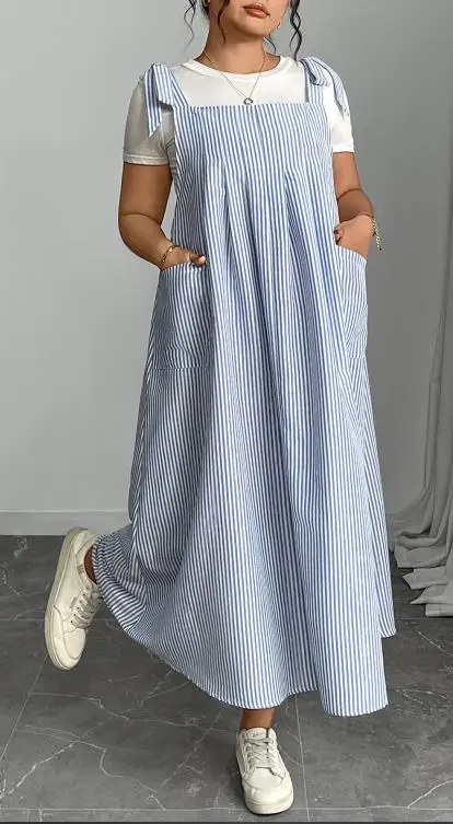 Новое женское весенне-летнее комбинезон без рукавов с завязками на плечах, свободные полосатые платья больших размеров XL-4XL
Новое женское весенне-летнее комбинезон без рукавов с завязками на плечах, свободные полосатые платья больших размеров XL-4XL