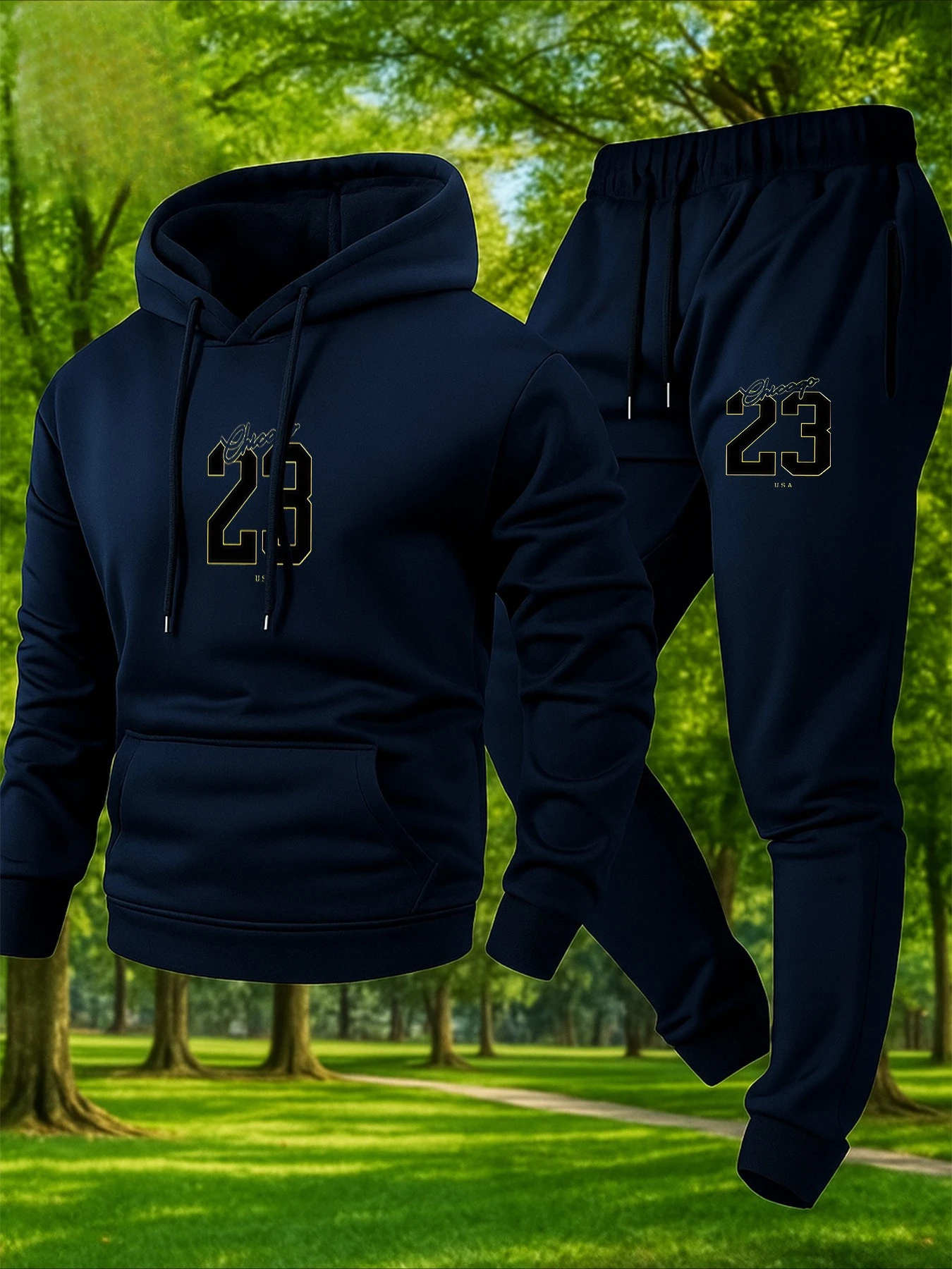 Two-piece men's hooded sports outfit set, fitness and casual sports clothing, with size 23 design Men's hooded sweatshirt set
Two-piece men's hooded sports outfit set, fitness and casual sports clothing, with size 23 design Men's hooded sweatshirt set