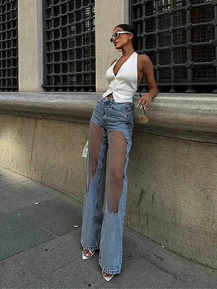 Women Fashion See Trough Jeans Y2k Pockets Pants Vintage Mesh Hollow Sheer High Waist Trousers Girls Straight Wide Leg Bottoms
Women Fashion See Trough Jeans Y2k Pockets Pants Vintage Mesh Hollow Sheer High Waist Trousers Girls Straight Wide Leg Bottoms