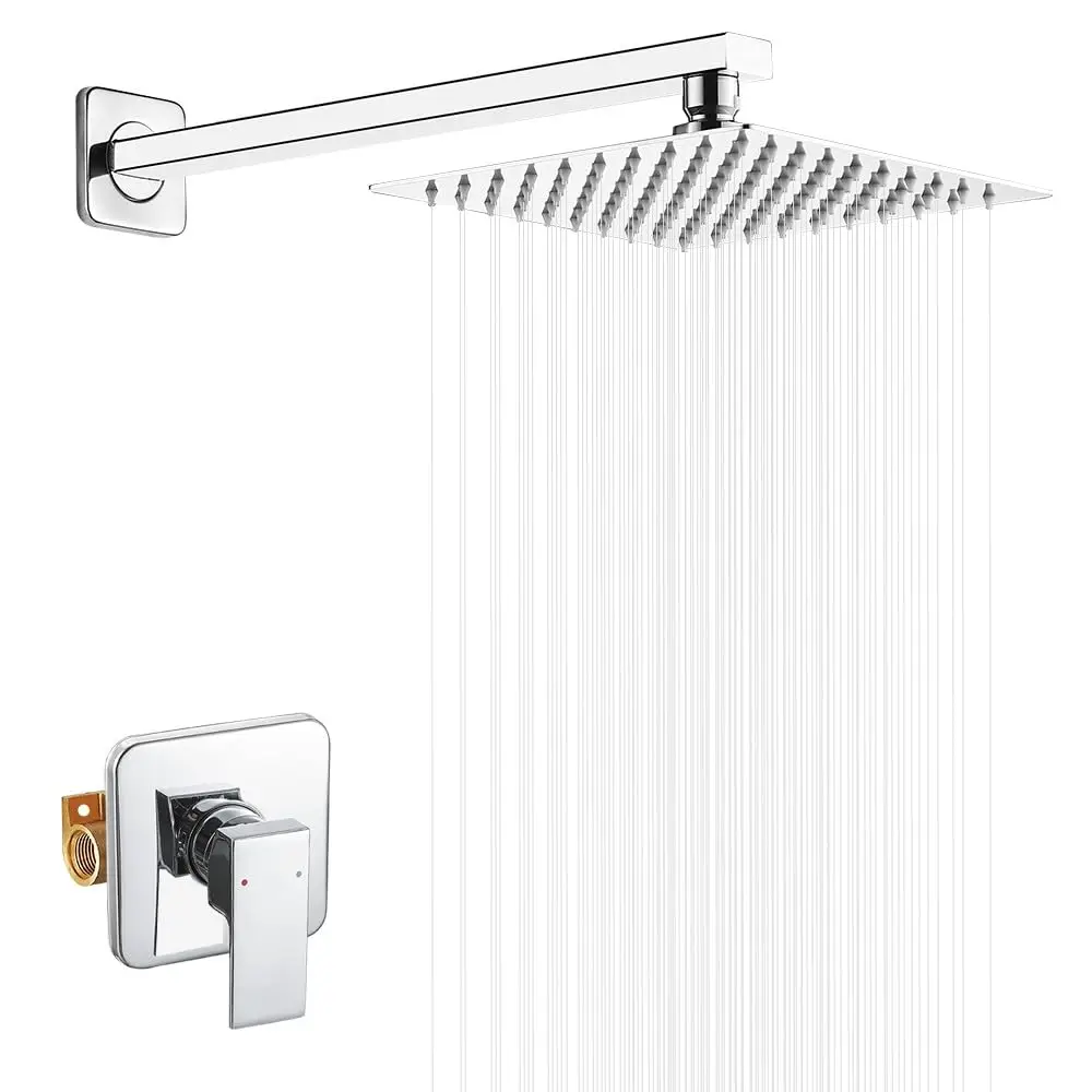 8 Inch Rainfall Shower Head Set Single Handle Chrome Finish Bathroom Shower System
