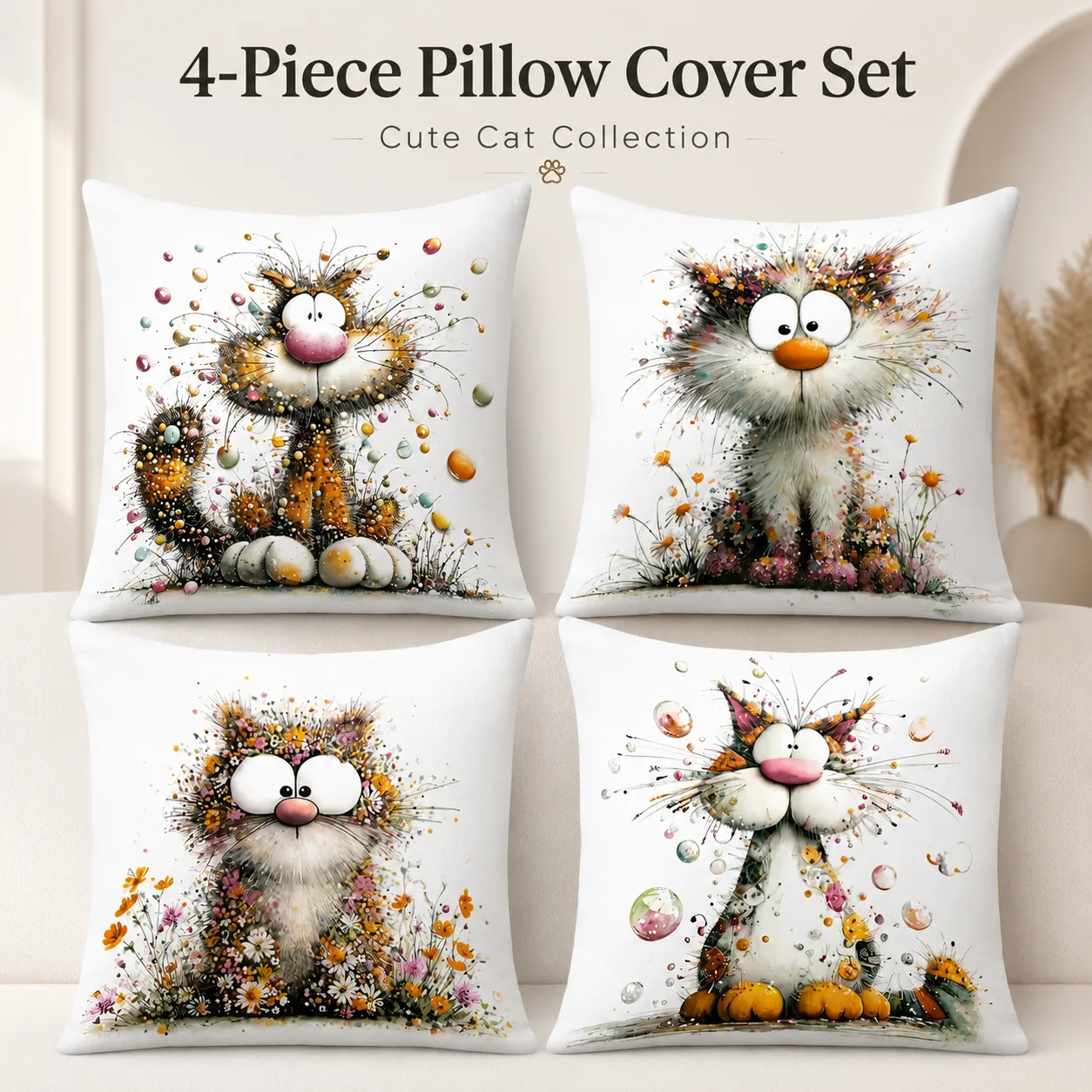 4Pcs 2D Flat Printed Peach Skin Funny Cat Cushion Covers Whimsical Pet Pillowcase Set Room Decor Coussin For Sofa Kids
4Pcs 2D Flat Printed Peach Skin Funny Cat Cushion Covers Whimsical Pet Pillowcase Set Room Decor Coussin For Sofa Kids