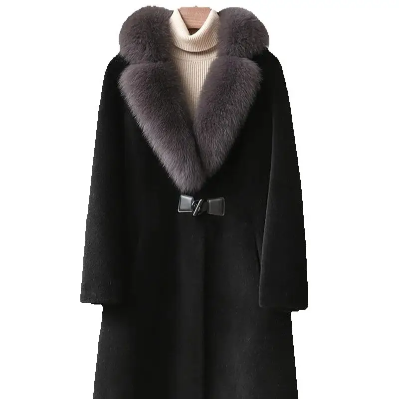 New mom fur coat, women's mid-length fox fur collar, lamb fur slimming, middle-aged and elderly sheepskin cut fur coat
New mom fur coat, women's mid-length fox fur collar, lamb fur slimming, middle-aged and elderly sheepskin cut fur coat