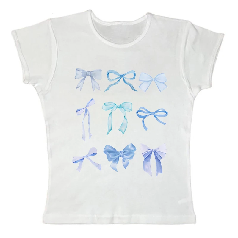 Женский короткий топ в стиле Харадзюку, с бантом и принтом 
Женский короткий топ в стиле Харадзюку, с бантом и принтом