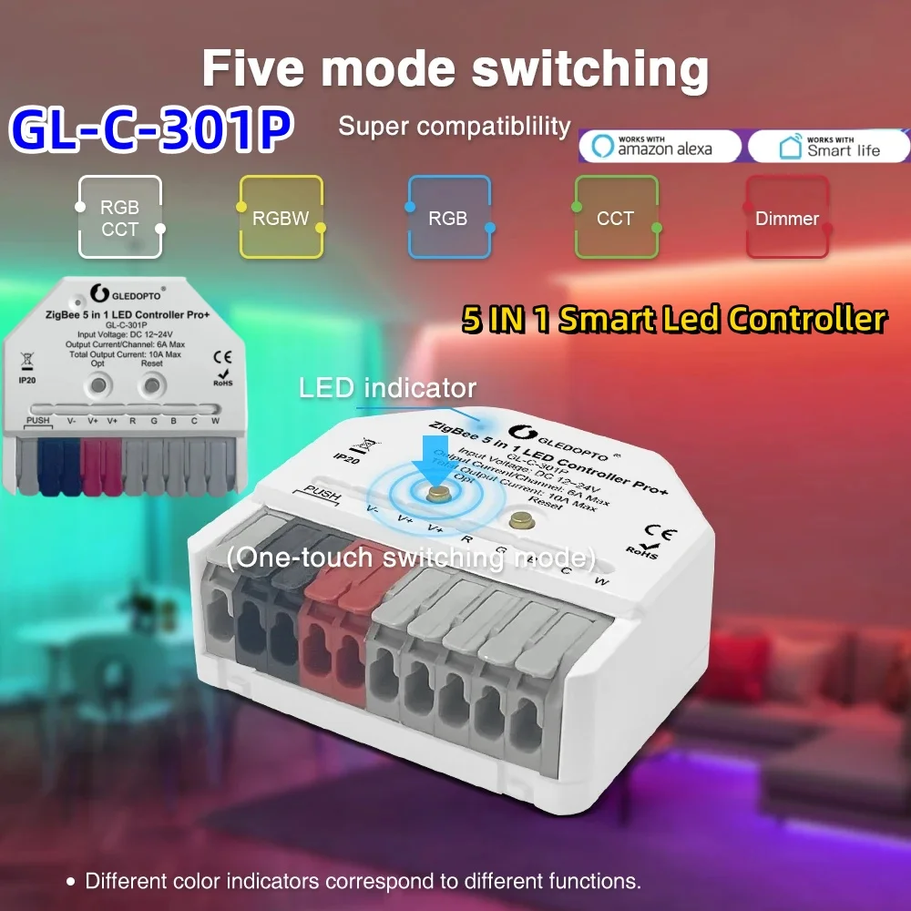 GLEDOPTO GL-C-301P ZigBee3.0 Pro+ Ultra Mini 5 in 1 LED Strip Controller APP Voice Control for RGBCCT RGBW WWCW Led Strip Lights
GLEDOPTO GL-C-301P ZigBee3.0 Pro+ Ultra Mini 5 in 1 LED Strip Controller APP Voice Control for RGBCCT RGBW WWCW Led Strip Lights