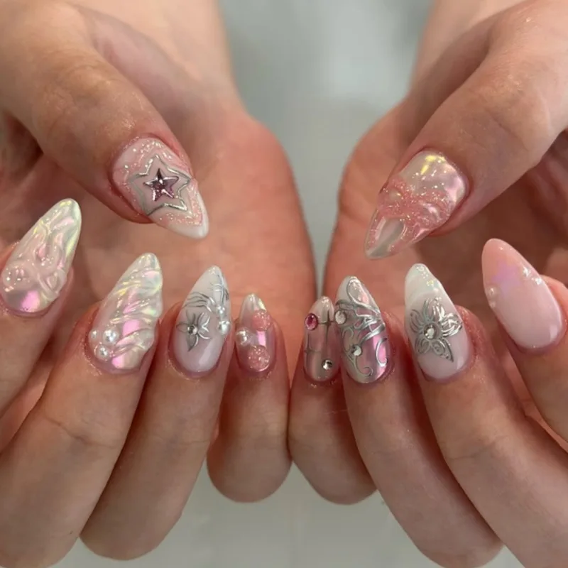 24 Pcs Artificial Nails Press on For Girls 3D Bow Decorated False Nails with Charms Fake Nails with Glue Korean Nail Tips 2025 
24 Pcs Artificial Nails Press on For Girls 3D Bow Decorated False Nails with Charms Fake Nails with Glue Korean Nail Tips 2025