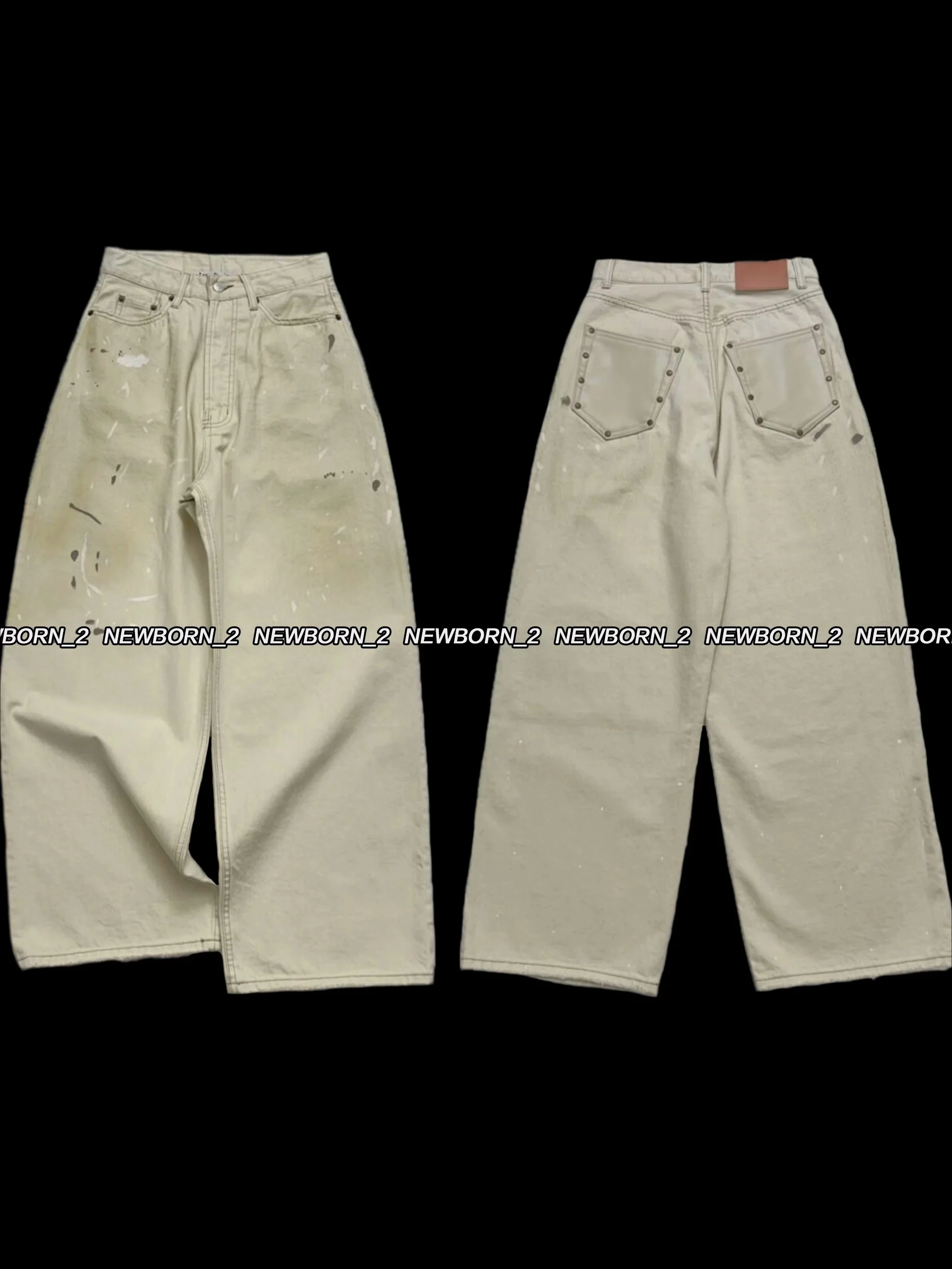 AC beige ink splash leather baggy cutter jeans
AC beige ink splash leather baggy cutter jeans