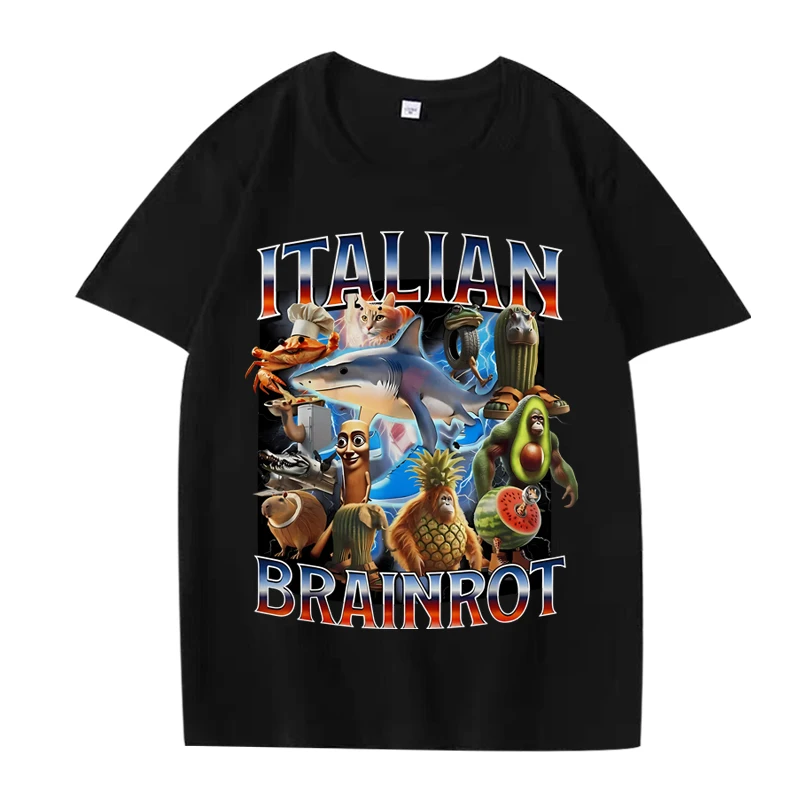Italian Brainrot Posters graphics T Shirt 2025 men women Oversized 100% Cotton streetwear short sleeve Summer print Unisex tops
Italian Brainrot Posters graphics T Shirt 2025 men women Oversized 100% Cotton streetwear short sleeve Summer print Unisex tops
