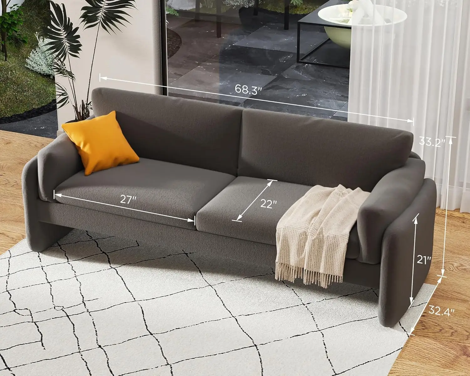 Sofa, Modern Sofa Couch with Embedded Armrest, Deep Seat Couch with Grey Bouclé,Cozy Couch for Living Room
Sofa, Modern Sofa Couch with Embedded Armrest, Deep Seat Couch with Grey Bouclé,Cozy Couch for Living Room