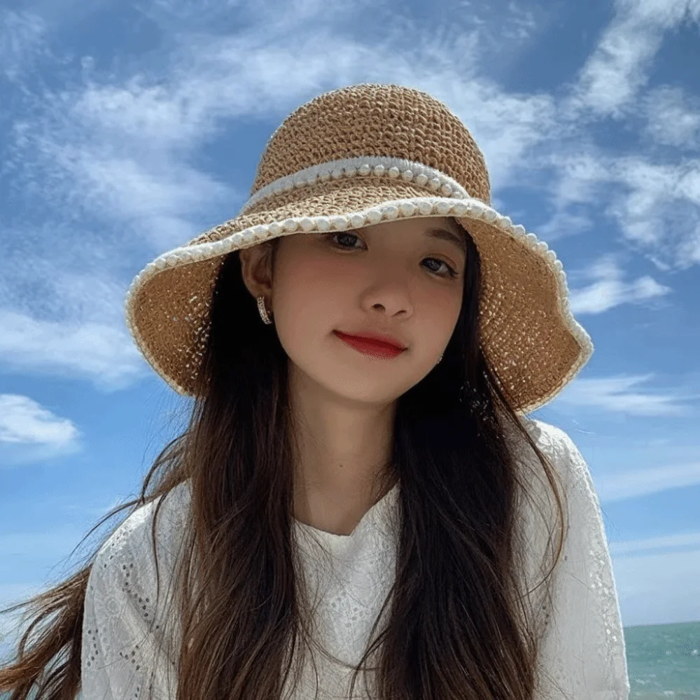 Unique Pearl Women Sun Hat Woven Solid Color Straw Fisherman Hat Visor Cap Breathable Bucket Hat Girl
Unique Pearl Women Sun Hat Woven Solid Color Straw Fisherman Hat Visor Cap Breathable Bucket Hat Girl