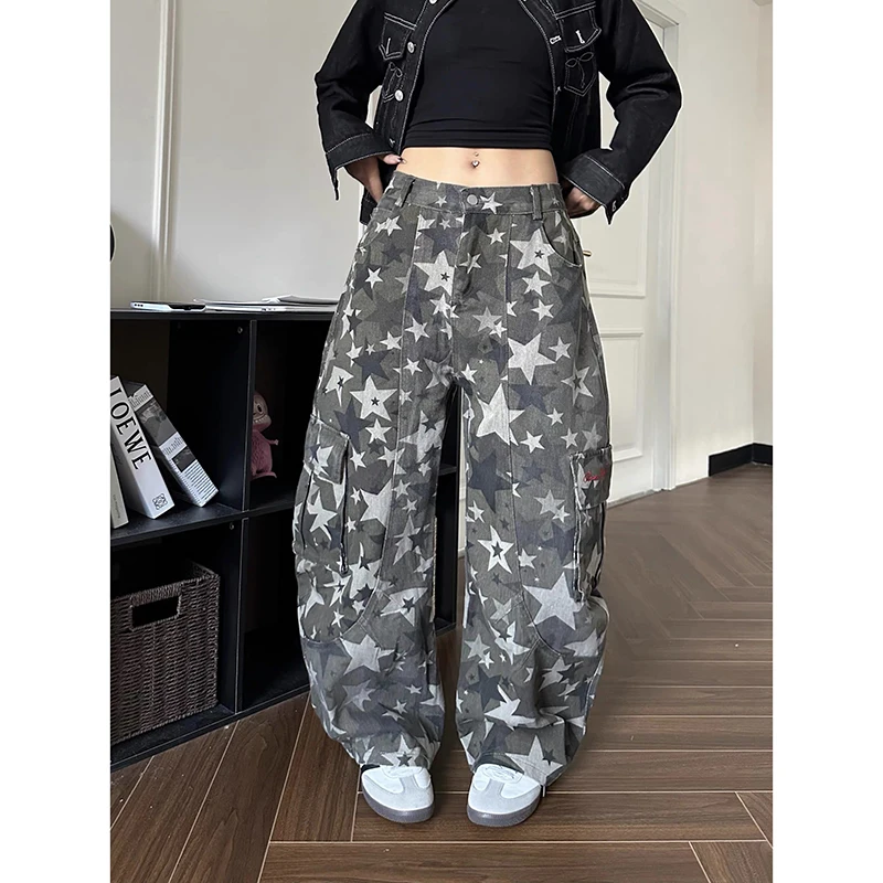 Женские винтажные камуфляжные джинсы-карго со звездным принтом, Harajuku, брюки-бойфренды в американском стиле ретро, мешковатые широкие брюки 2000-х годов Y2k
Женские винтажные камуфляжные джинсы-карго со звездным принтом, Harajuku, брюки-бойфренды в американском стиле ретро, мешковатые широкие брюки 2000-х годов Y2k