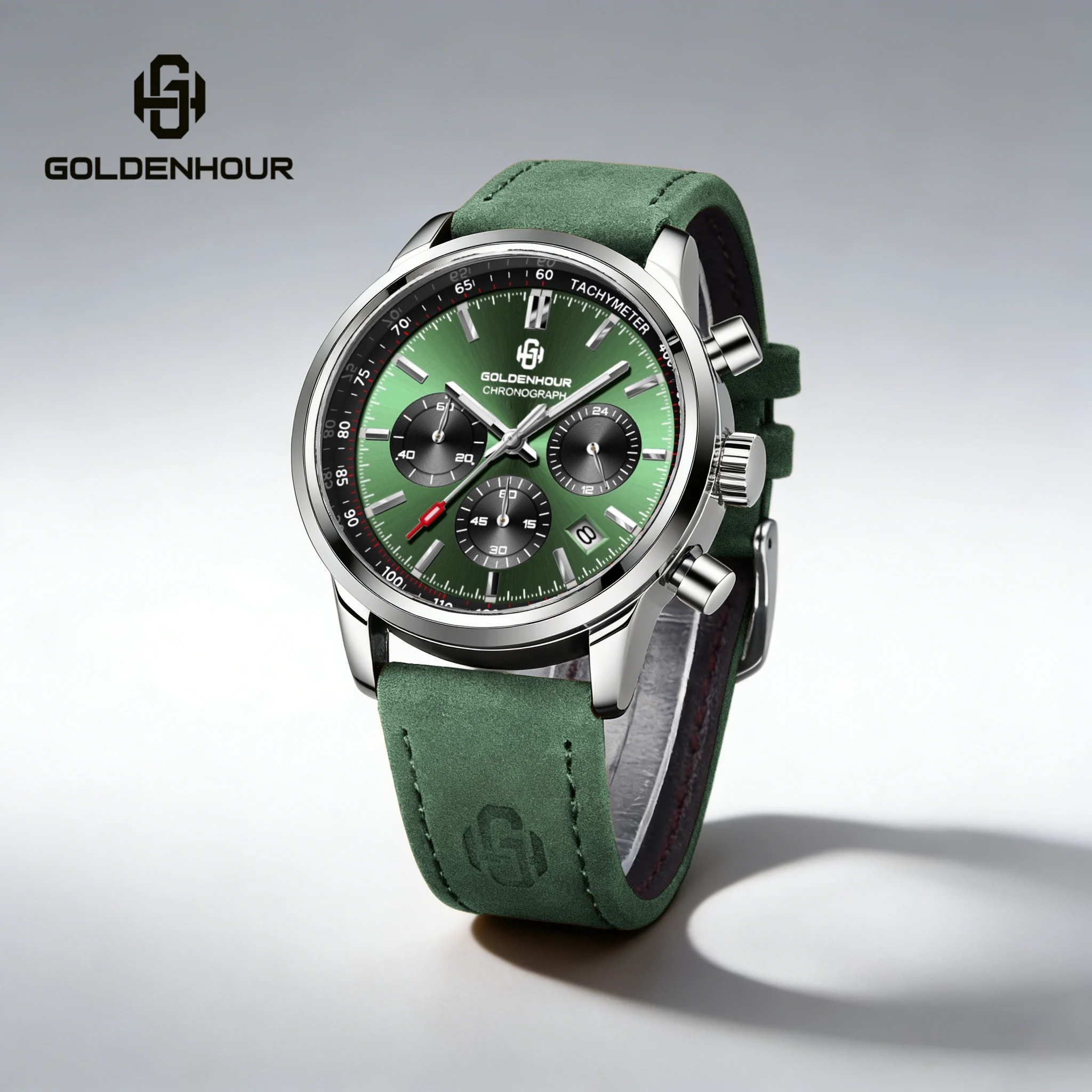 Men's Luxury Watch GOLDENHOUR Green Chronograph Quartz Leather Waterproof Luminous Military Sport Wristwatch Relogio Masculino
Men's Luxury Watch GOLDENHOUR Green Chronograph Quartz Leather Waterproof Luminous Military Sport Wristwatch Relogio Masculino