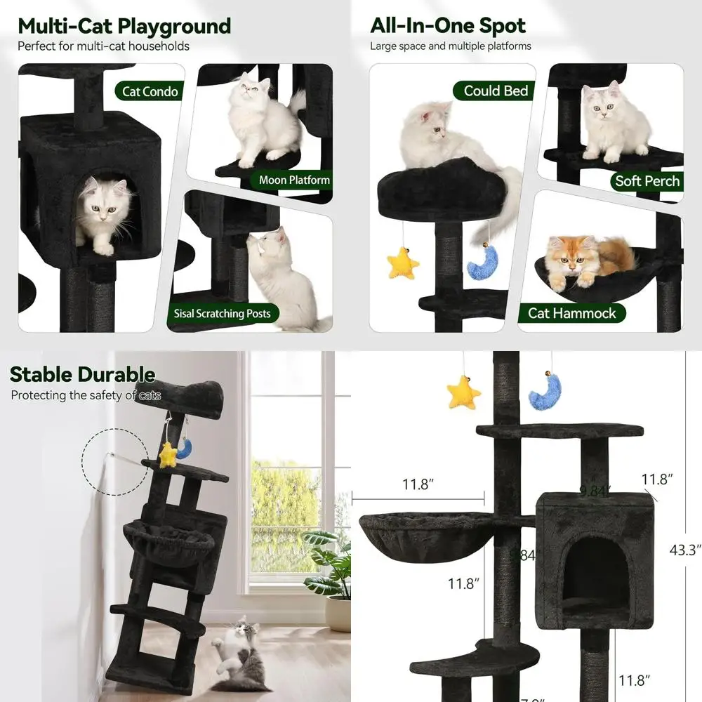 Compact Cat Tree for Kittens and Small Cats: 43 Tower with Scratching Post, Perches, Hammock, and Toy
Compact Cat Tree for Kittens and Small Cats: 43 Tower with Scratching Post, Perches, Hammock, and Toy