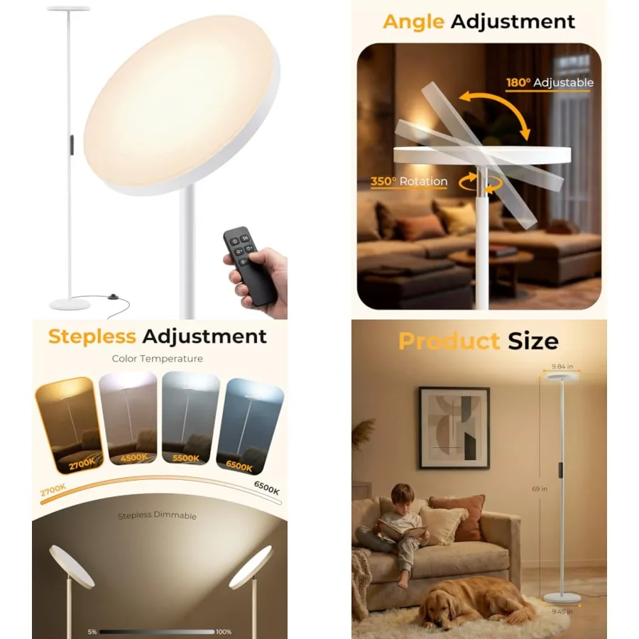 LED Floor Lamps, 2800Lm Standing Lamp Remote and Feet Switch with 1H Timer, 2700-6500K Stepless Dimmable Modern Pole Light for
LED Floor Lamps, 2800Lm Standing Lamp Remote and Feet Switch with 1H Timer, 2700-6500K Stepless Dimmable Modern Pole Light for