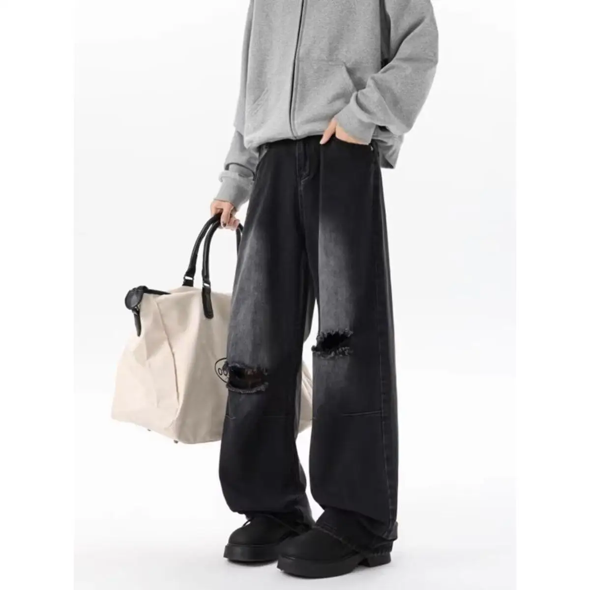 Американские винтажные рваные джинсы с завышенной талией, свободные прямые широкие брюки большого размера для подростков, весна-осень
Американские винтажные рваные джинсы с завышенной талией, свободные прямые широкие брюки большого размера для подростков, весна-осень