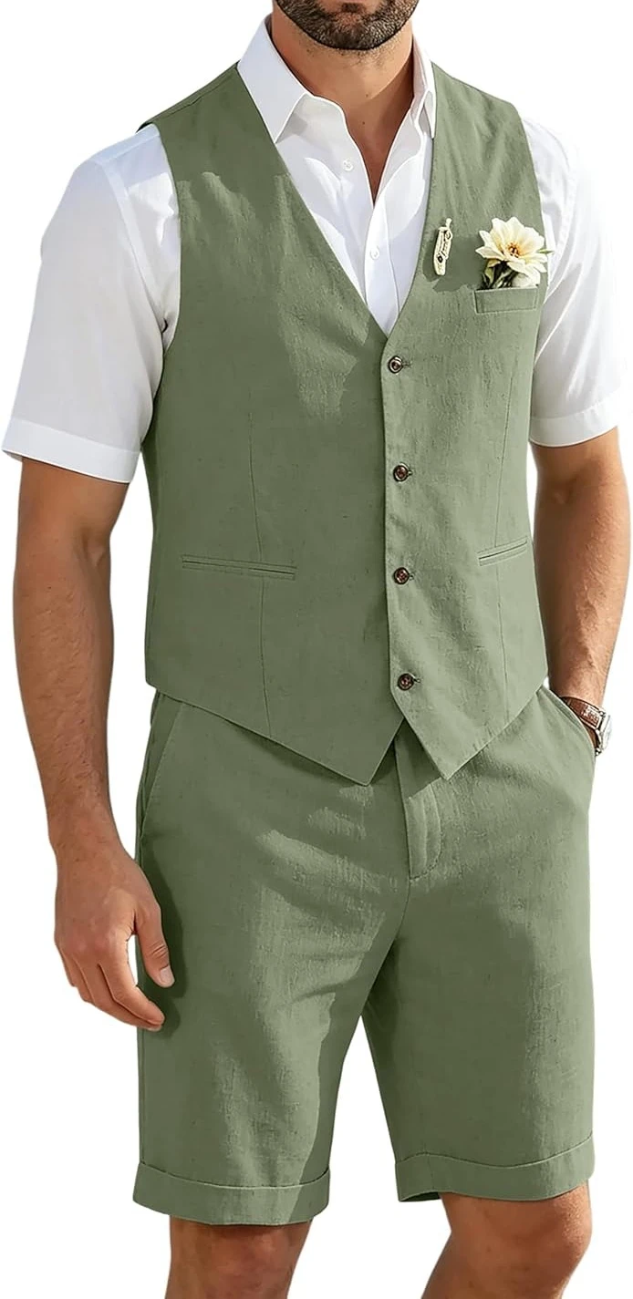 Men's Linen Suits 2 Piece Vest Shorts Pants Suit for Men Linen Suits for Summer Beach Wedding Party
Men's Linen Suits 2 Piece Vest Shorts Pants Suit for Men Linen Suits for Summer Beach Wedding Party