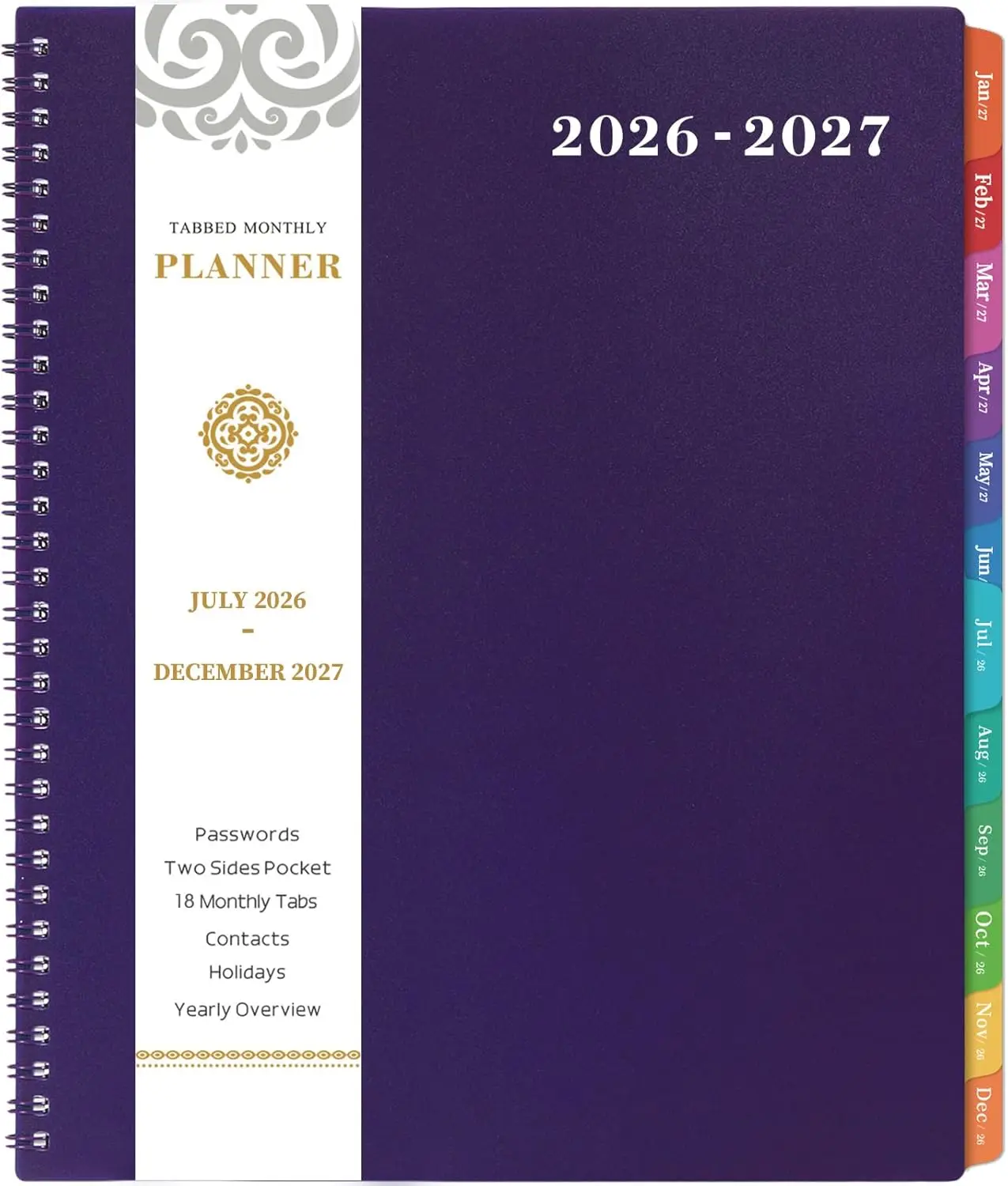 2026-2027 Monthly Planner 18-Months July 2026 to Dec 2027 with Colorful Tabs, 9x11 Inches
2026-2027 Monthly Planner 18-Months July 2026 to Dec 2027 with Colorful Tabs, 9x11 Inches