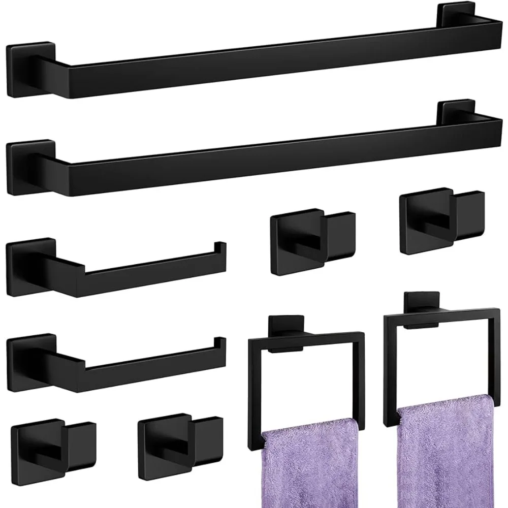 10-Pieces Matte Black Bathroom Accessories Set, Stainless Steel Bathroom Hardware Set, Towel Racks for Bathroom Wall Mounted.
10-Pieces Matte Black Bathroom Accessories Set, Stainless Steel Bathroom Hardware Set, Towel Racks for Bathroom Wall Mounted.