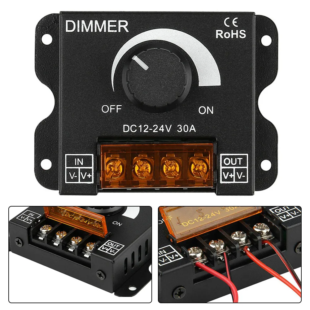 LED Light Strip Dimmer DC 12V-24V 30A Knob Adjust Brightness Dimming Controller ON/Off Switch For Single Color LED Light Strip
LED Light Strip Dimmer DC 12V-24V 30A Knob Adjust Brightness Dimming Controller ON/Off Switch For Single Color LED Light Strip
