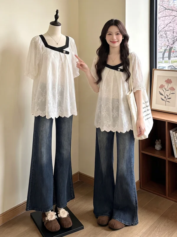 Cute Lace Square Collar Short Sleeve Shirt Women's Summer New Style Big Size Fat MM Doll Shirt Top Korean Style Bubble Sleeve
Cute Lace Square Collar Short Sleeve Shirt Women's Summer New Style Big Size Fat MM Doll Shirt Top Korean Style Bubble Sleeve