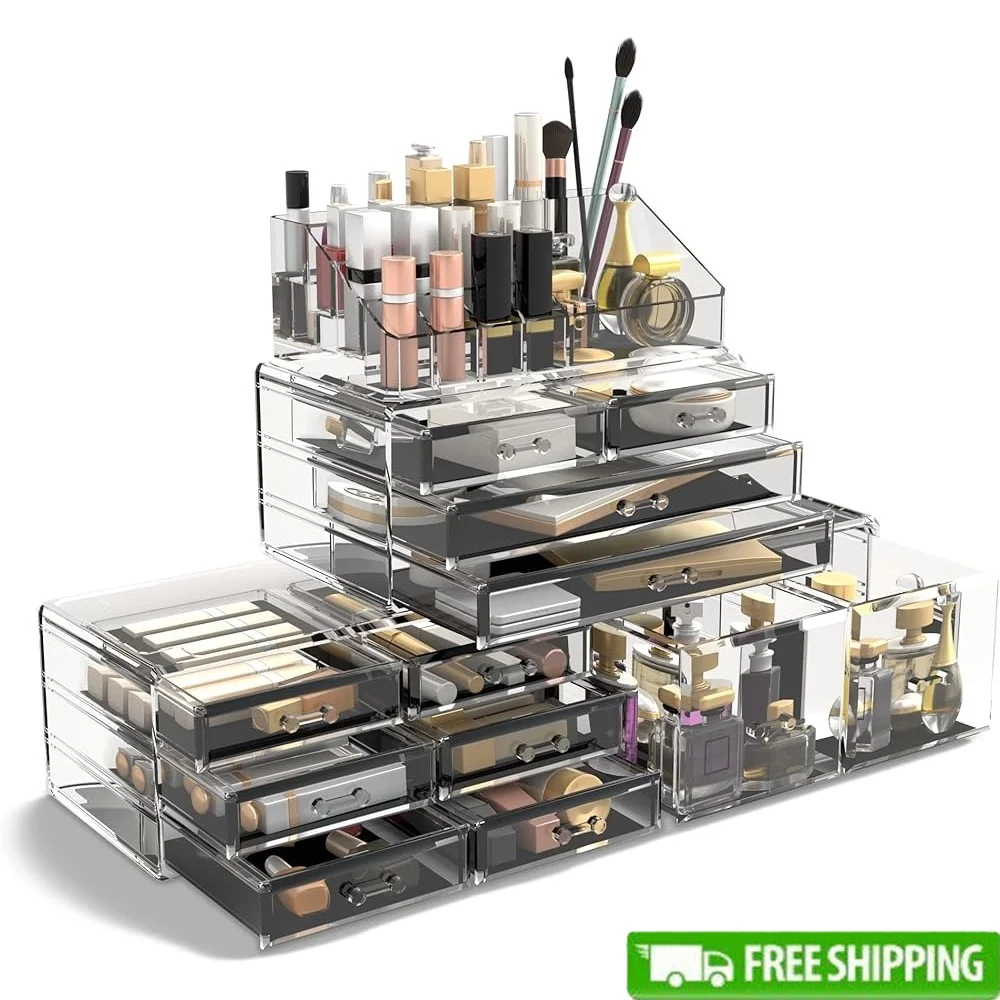 Makeup Organizer Storage Drawers with 12 Sections Interlocking Cosmetic Display Case Jewelry and Brushes Storage Dustproof
Makeup Organizer Storage Drawers with 12 Sections Interlocking Cosmetic Display Case Jewelry and Brushes Storage Dustproof