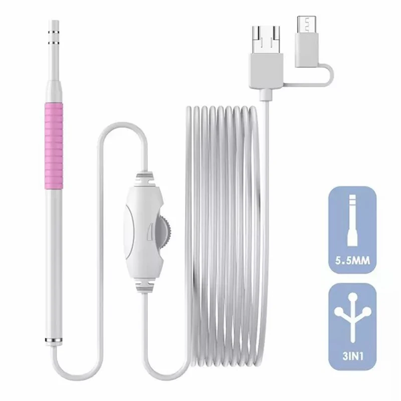 3 In 1 Type-C Android USB Visual Earpick Endoscope Camera Waterproof Len 6 LED 5.5mm Ear Wax Removal Inspection Digital Otoscope
3 In 1 Type-C Android USB Visual Earpick Endoscope Camera Waterproof Len 6 LED 5.5mm Ear Wax Removal Inspection Digital Otoscope