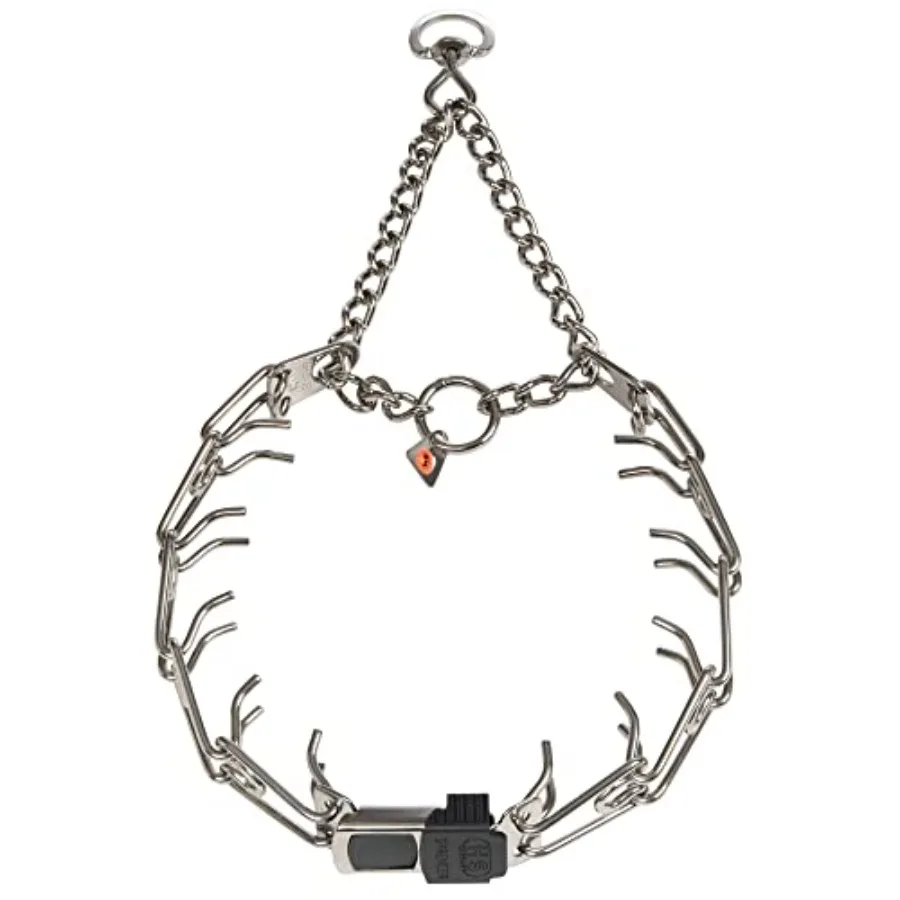 Dog training prong collar for large dogs, stainless steel, silver, quick-release Cliclock buckle and swivel ring, adjustable, m
Dog training prong collar for large dogs, stainless steel, silver, quick-release Cliclock buckle and swivel ring, adjustable, m